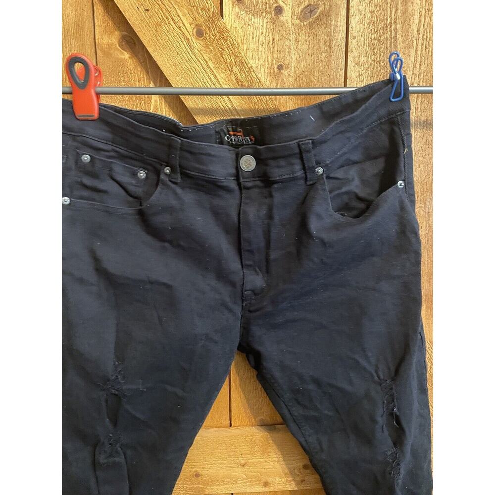 Copper Rivet Men's Black Regular Fit Tapered Leg Distressed Jeans 40x32 Punk